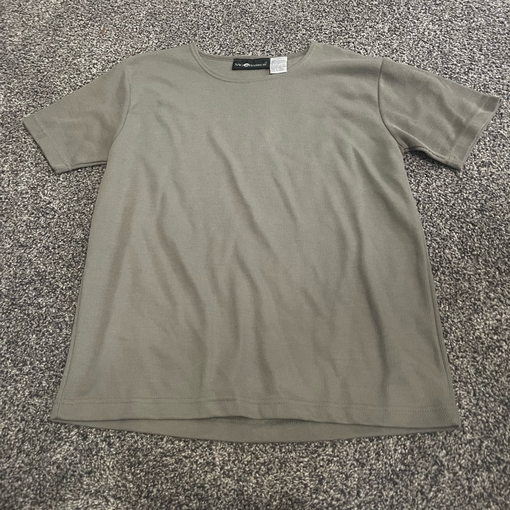 Sag Harbor green knit short sleeve shirt M